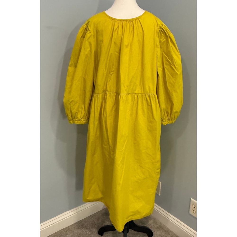 Who What Wear Womens XXL Yellow 100%Cotton Puff Sleeve Babydoll Midi Dress